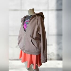 EFAN Oversized Zip Hoodie Jacket Taupe Neutral Y2K Skater Streetwear XL